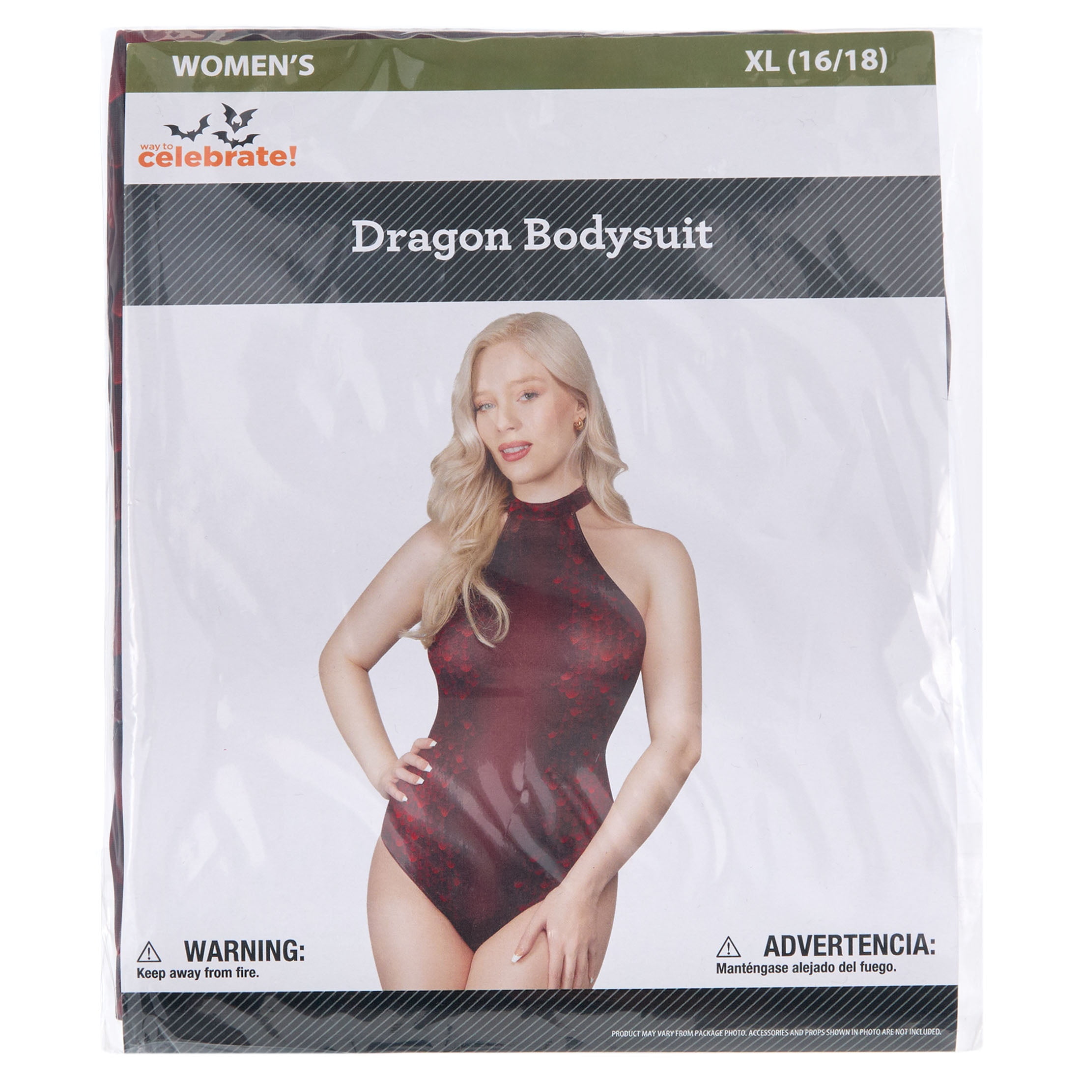 Dragon Bodysuit Costume Accessory for Adults, Red, XL (16/18), Halloween by Way To Celebrate
