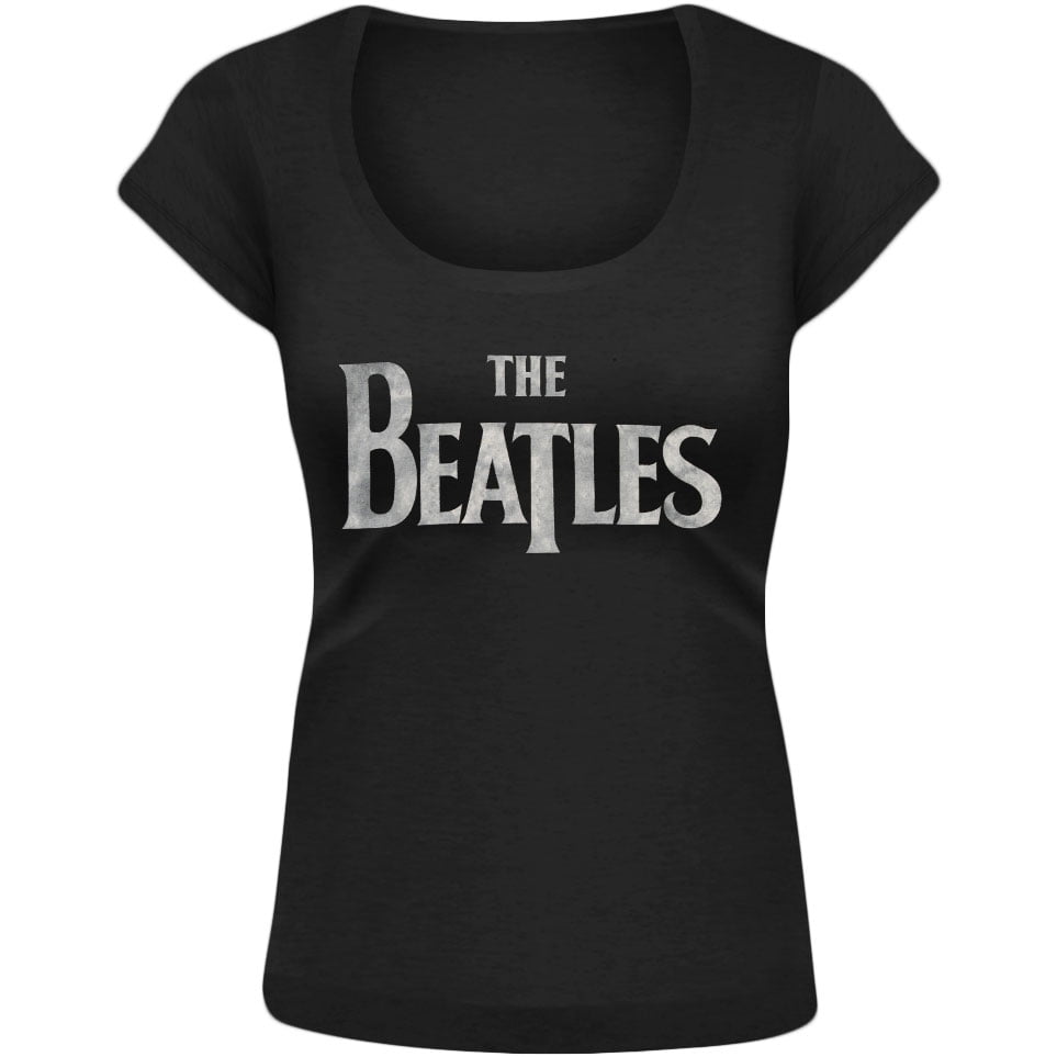 Beatles Distressed Logo Girls Juniors Black Tank Top Shirt New Official