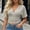 Khaki, variant on Women's Tops Short-Sleeve Striped V-Neck Crossover Cinched-Waist Cropped Casual Top Yellow Size 2XL
