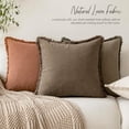 thumbnail image 4 of Set of 2 Decorative Linen Fringe Throw Pillow Covers Cozy Boho Farmhouse Cushion Cover with Tassels Soft Accent Pillowcase for Couch Sofa Bed Living Room Home Decor, 18×18 Inch, Light Brown, 4 of 6