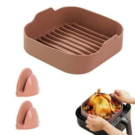 

Suyin Silicone Air Fryer Reusable Liners for 6.5 QT or Bigger Square Easy Cleaning Air Fryer Pan with Heat-proof Gloves