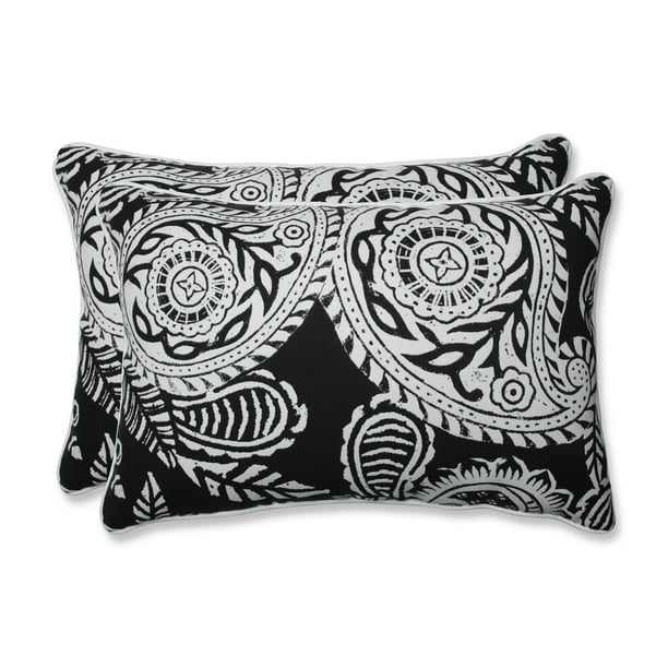 Set of 2 White Paisley Swirl and Black Oversized Rectangular Throw