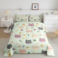 thumbnail image 2 of Manfei Funny Kitten Queen Comforter Set, Kawaii Blossoms Flower Comforter Sets Queen, Mint Green, Polkadot Reversible, 3 Pieces, 1 Comforter and 2 Pillowcases, 2 of 7