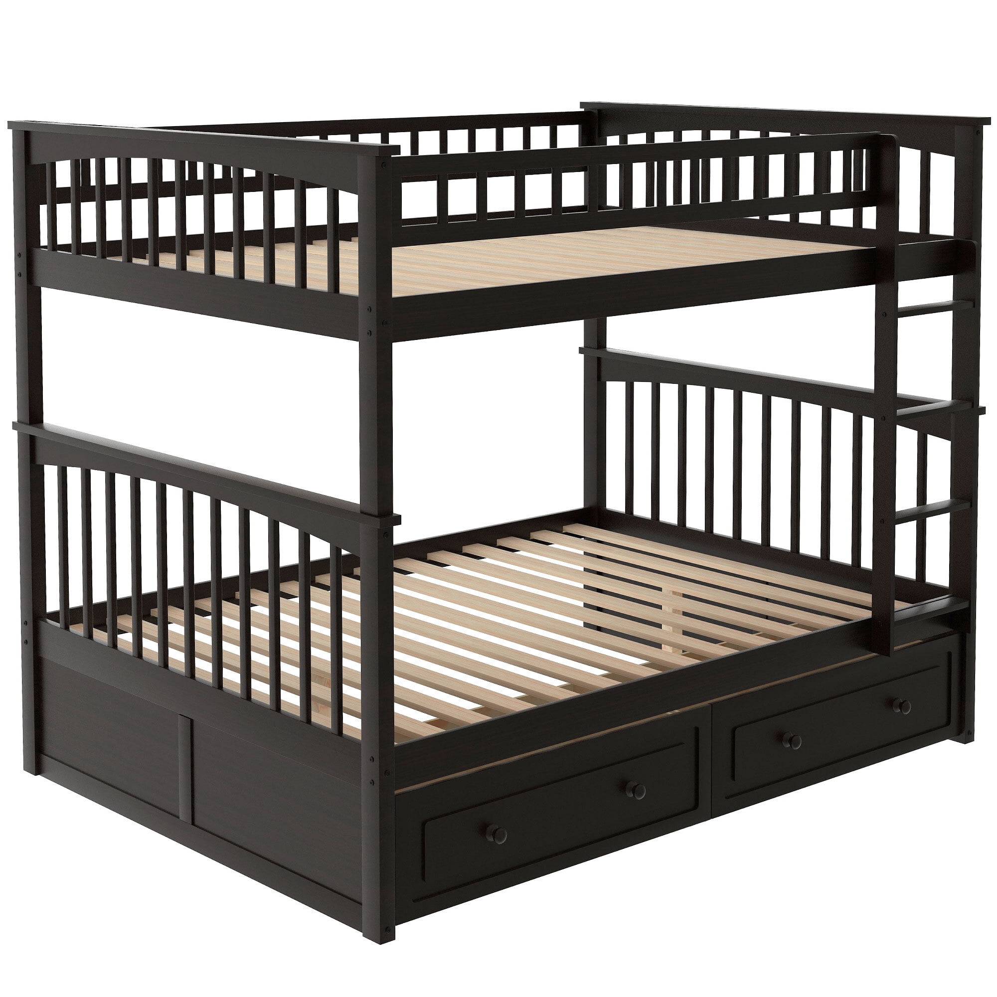 Euroco Full over Full Bunk Bed with Drawers, Convertible into Two Bes, Espresso
