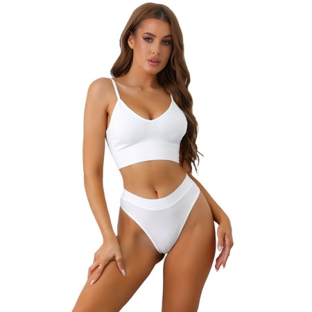 Unique Bargains Women s Workout Set with Fitness Tank and High-Waisted Panties M White