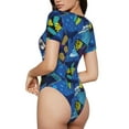 thumbnail image 3 of Daiia Hawaiian Style print Women's Crew Neck Short Sleeve Bodysuit Fashion Tops Fit Casual Basic Extender Bodysuit-Small, 3 of 9