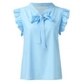 thumbnail image 6 of Pxiakgy Ruffle Trim Tank Top Polka Dot Bow Tie Blouse Cap Sleeve Blouses for Women Dressy Casual Blouse Shirts Womens Sleeveless Bow Striped Summer Chiffon Shirt Top Blue L, 6 of 7