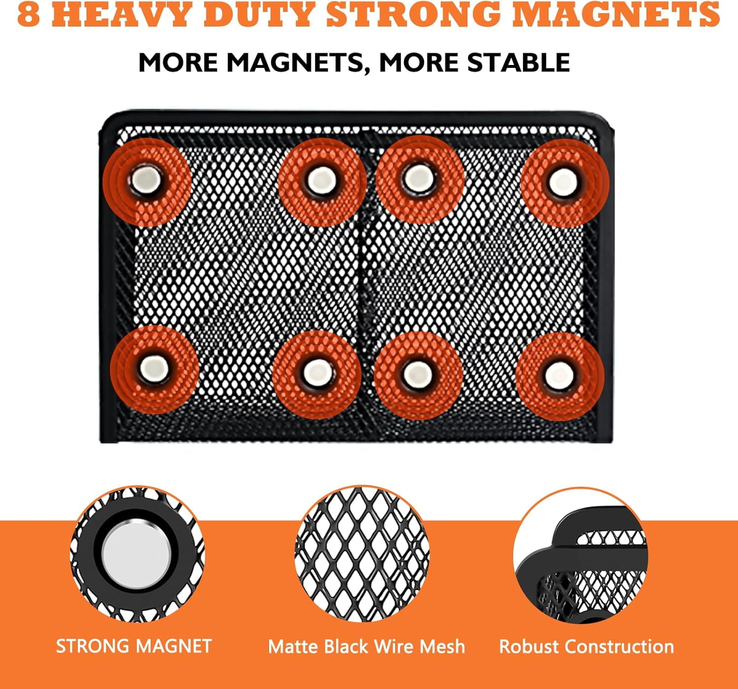 Magnetic Pencil Holder - Extra Strong Magnets Mesh Marker Holder Perfect for Whiteboard, Refrigerator and Locker Accessories (2 Baskets, 1 Pack Black)