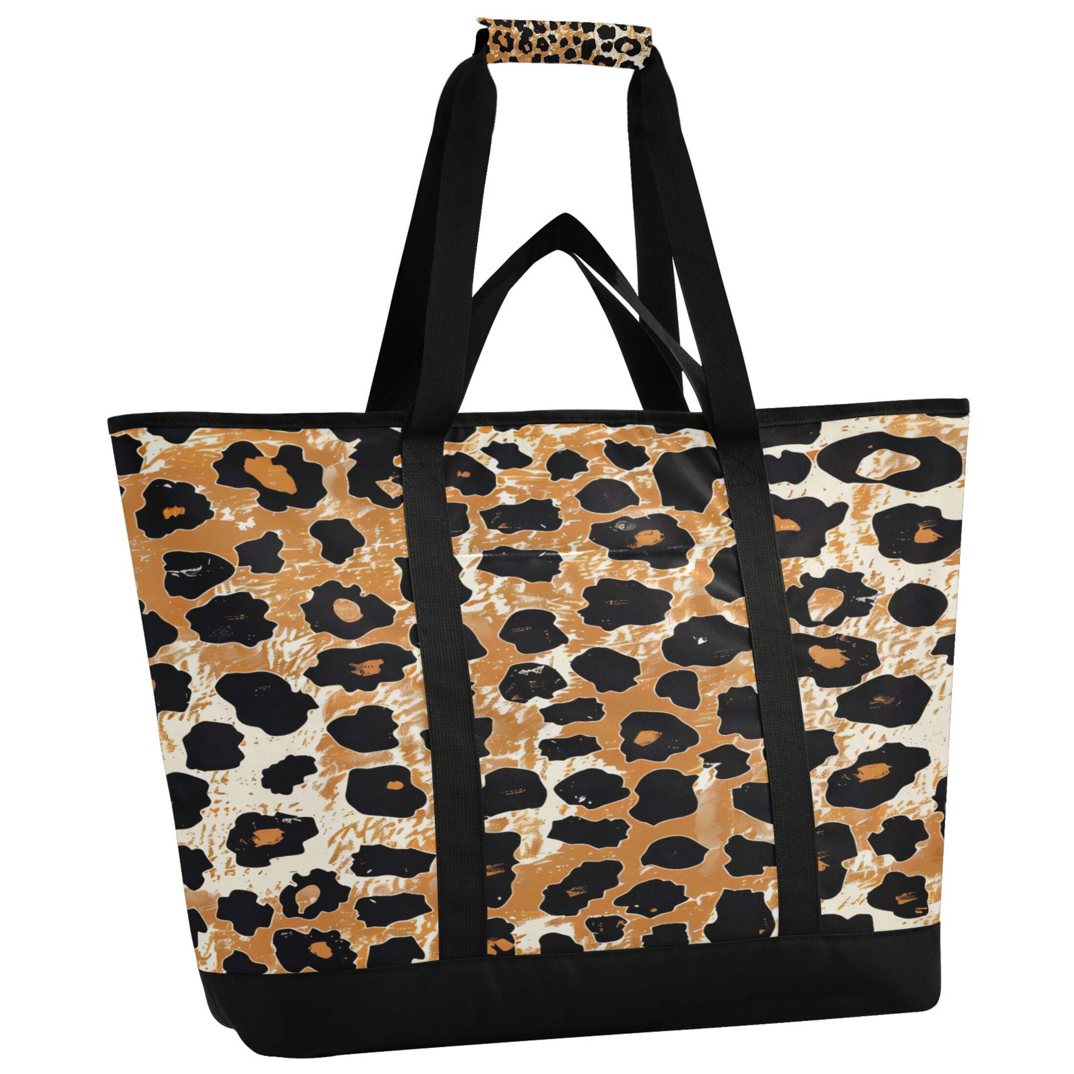Large Hand-held Ice Pack Picnic Bag Insulation and Refrigeration Suitable for Shopping Picnics and Camping Leopard Print