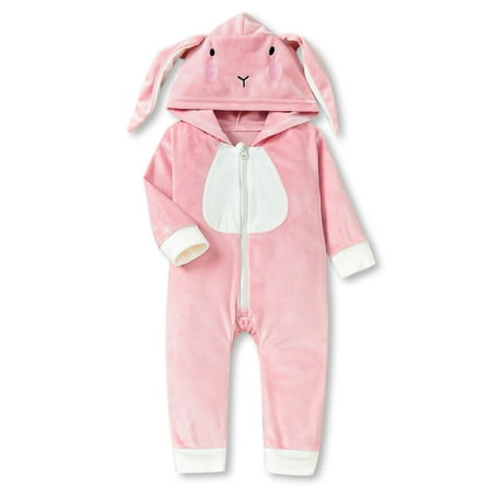

Sunisery Infant Baby Boy Girls Animal Stripe Romper Autumn Winter Clothes Long Sleeve Zipped Hooded Jumpsuit Pink Rabbit 6-12 Months