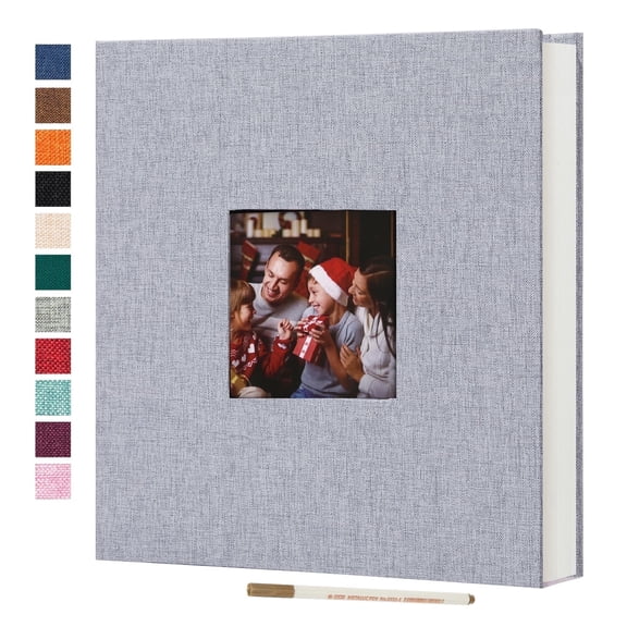 Bevtee Photo Album Self Adhesive 4x6 8x10 DIY Picture Scrapbook, 40 Pages Linen Cover with Display Window, with Pen, for Moms, Families, Babies, and Weddings