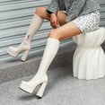 thumbnail image 3 of Womens Knee High Boots Square Toe Platform Chunky Extra Block High Heels Side Zipper Pull on Dress Tall Boots, 3 of 6