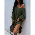 thumbnail image 3 of Sweaters for Women Cable Knit V Neck Solid Color Long Sleeve Casual Loose Fit Soft Pullover Tops  Green M, 3 of 5