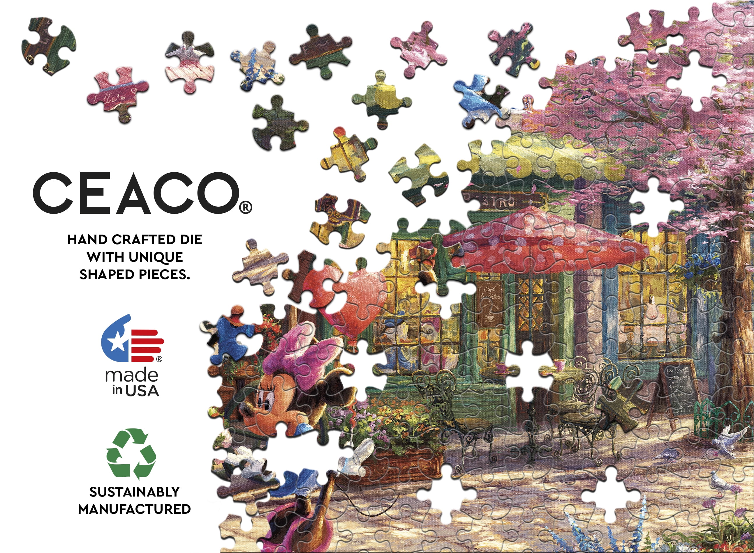Ceaco 1000 Piece Mickey and Minnie Sweetheart Cafe Interlocking Jigsaw Puzzle