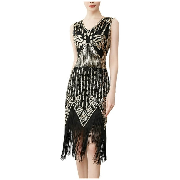Lolmot Women's Fashion Suspender Crewneck Sequin Feather Sleeveless Mini Dress