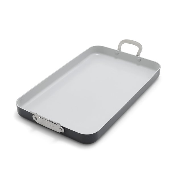 Greenpan X Bobby Flay Plancha Antiadherente De Doble Quemador De 18" X 11" Sartén Doble De Cerámica Sin Pfas Mangos De Acero Inoxidable Cocina De Doble Uso Fácil De Limpiar Apto Para Lavavajillas Y Ho