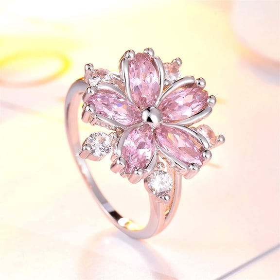 YYKihy Women Flower Rings Silver CZ Rings Large Flowers Floral Rings
