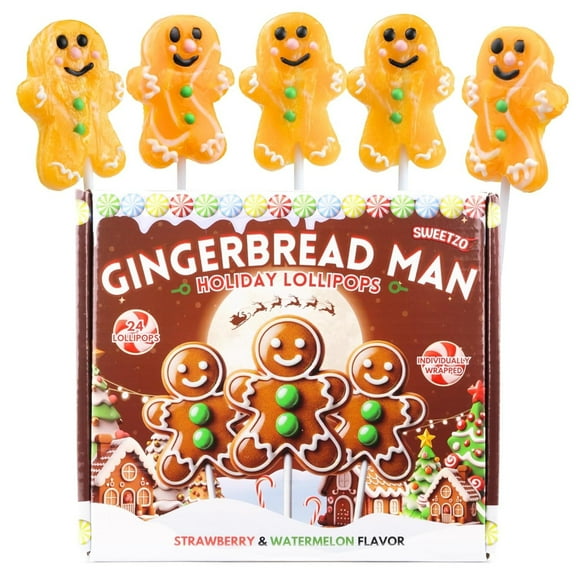 Gingerbread Man Lollipops, Christmas Party Candy, 24 Count, 10.16 Ounce Box