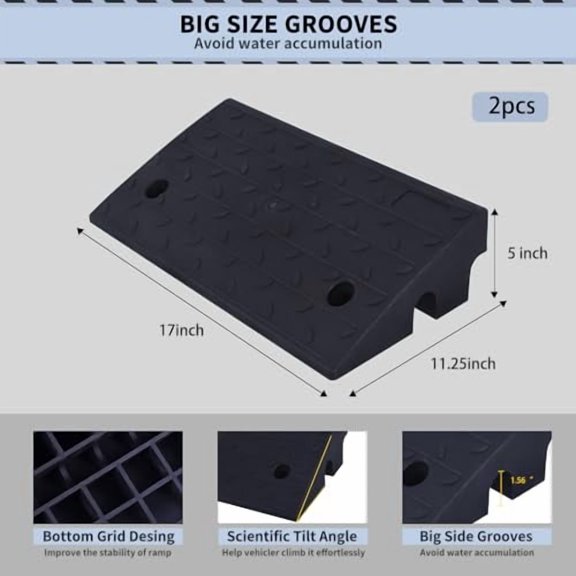 BESEA 2Pack Plastic Curb Ramp 5" inch High 17" Length for Driveway Curb Ramp, Car, Motorycle, Loading Dock, Truck, Pickup Truck, Threshold Ramp