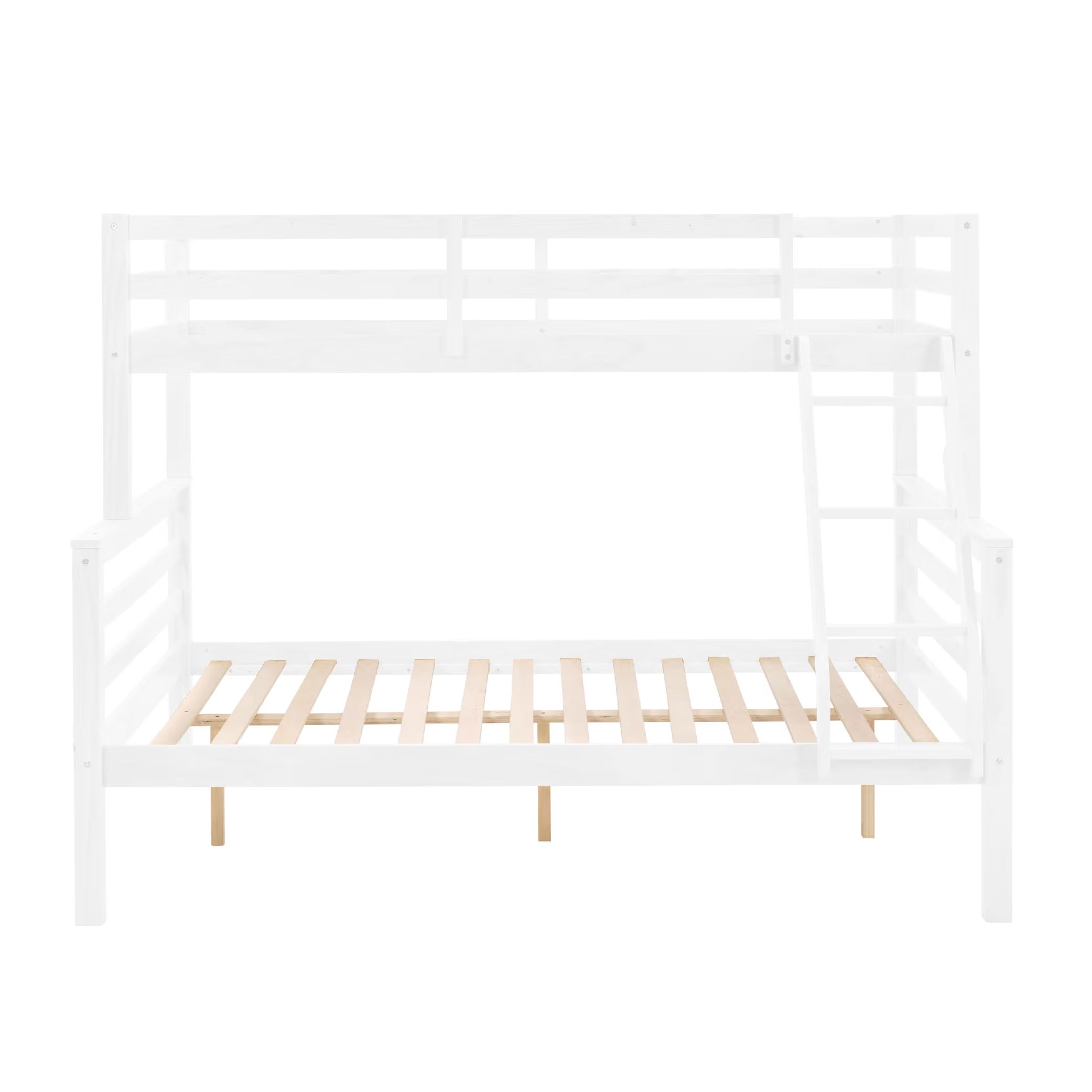 MAYEERTY Twin over Full Bunk Bed with Thick Posts, Solid Wood Bed Frame with High Guardrail and Ladder, for Kids Teens Dorm Rooms Guest Rooms, No Box Spring Needed