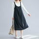 thumbnail image 5 of Vestido de delantal de lino de algodón para mujer Correas anchas Bolsillos en el pecho con botones E Abanopi Negro/Medio, 5 of 7