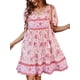 thumbnail image 2 of VISgogo Vestido de verano de manga corta para mujer, estampado de flores a la moda, cuello en V, cintura alta, vestido acampanado VISgogo  moda, 2 of 9
