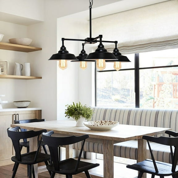 Kitchen island light black metal 4 light Chandelier, industrial ceiling pendant