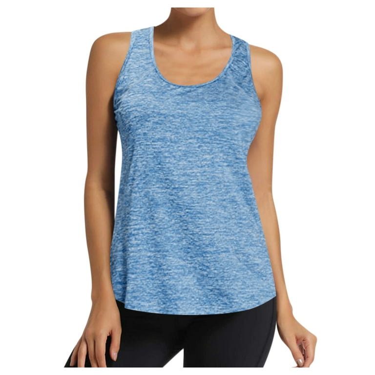 MRULIC tank top for women Women Workout Tops Athletic Sports Running Tank  Mesh Yoga Training Shirts Womens tank tops Blue + XXL 