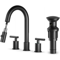 Matte Black Pull Down Bathroom Faucet with Pop-up Drain, 8 inch Widespread Bathroom Faucet 3 Hole with Pull Down Sprayer 2 Modes. 8'' Matte Black Bathroom Faucet with Supply Lines