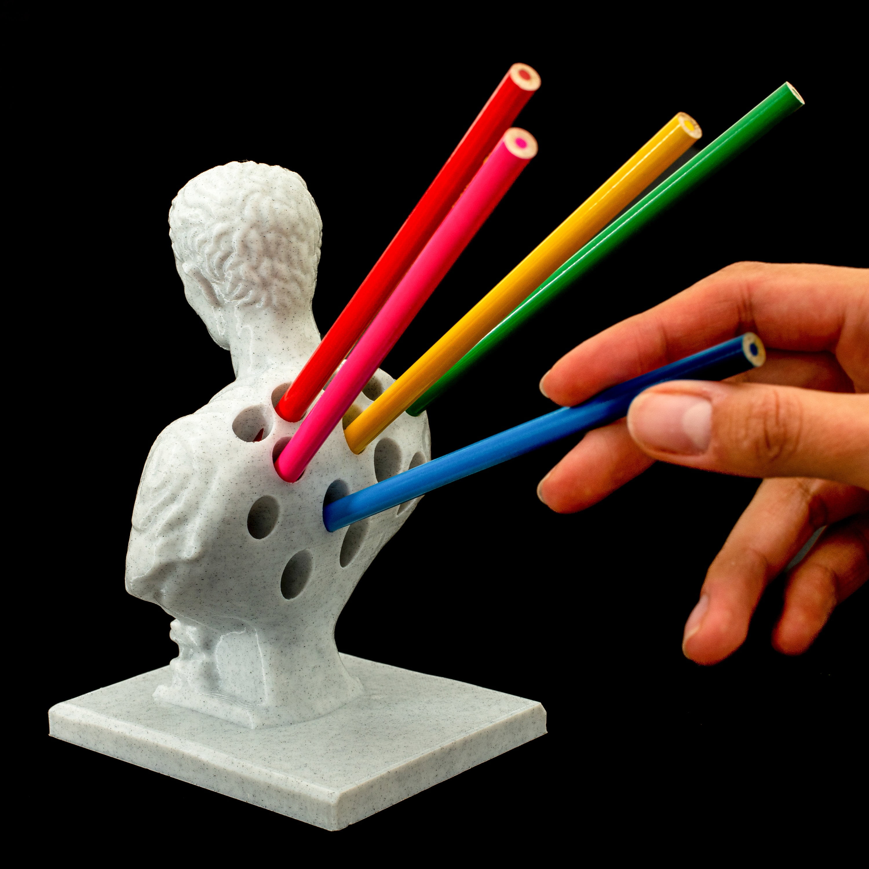 Clever Contraption Julius Caesar Pen Holder – PLA Bust Statue Desk Organizer, Multi-Compartment
