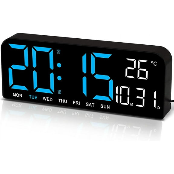 Large LED Digital Display Wall Clock, 10" Digital Alarm Clocks for Bedrooms, 12/24H Digital Clock Large Display with Temperature/Countdown/Auto Dimmer/Snooze