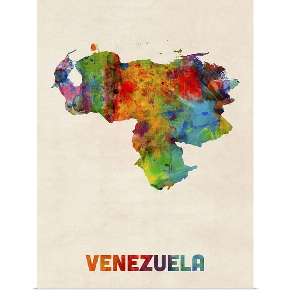 Great BIG Canvas | Rolled Michael Tompsett Poster Print entitled Venezuela Watercolor Map