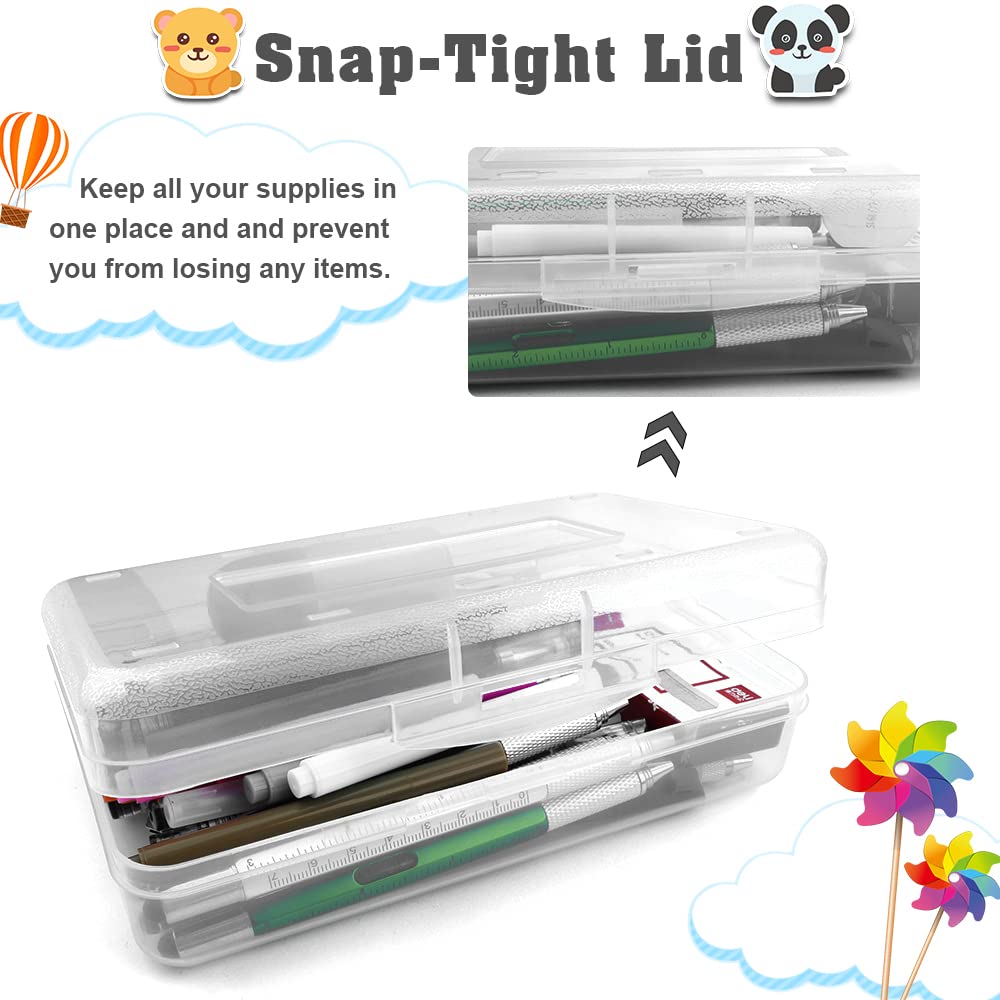 Pencil Box, Large Capacity Clear Pencil Case, 1 Pack Hard Pencil Case, Clear Crayon Box with Snap-tight Lid Stackable Design, Plastic Storage Box for Office Supplies, Pink