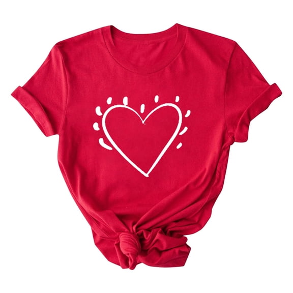 mihongmao Valentine Shirts for Women Loose Women's Lover Printed T-shirt Round Neck Short Sleeved Top Red 3X