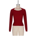 thumbnail image 6 of XPMWRP Women's Solid Color Sweaters Fall Fashion Ribbed Long Sleeve Lightweight Knit Square Neck Tops Cute and Trendy Outfits Red M, 6 of 8