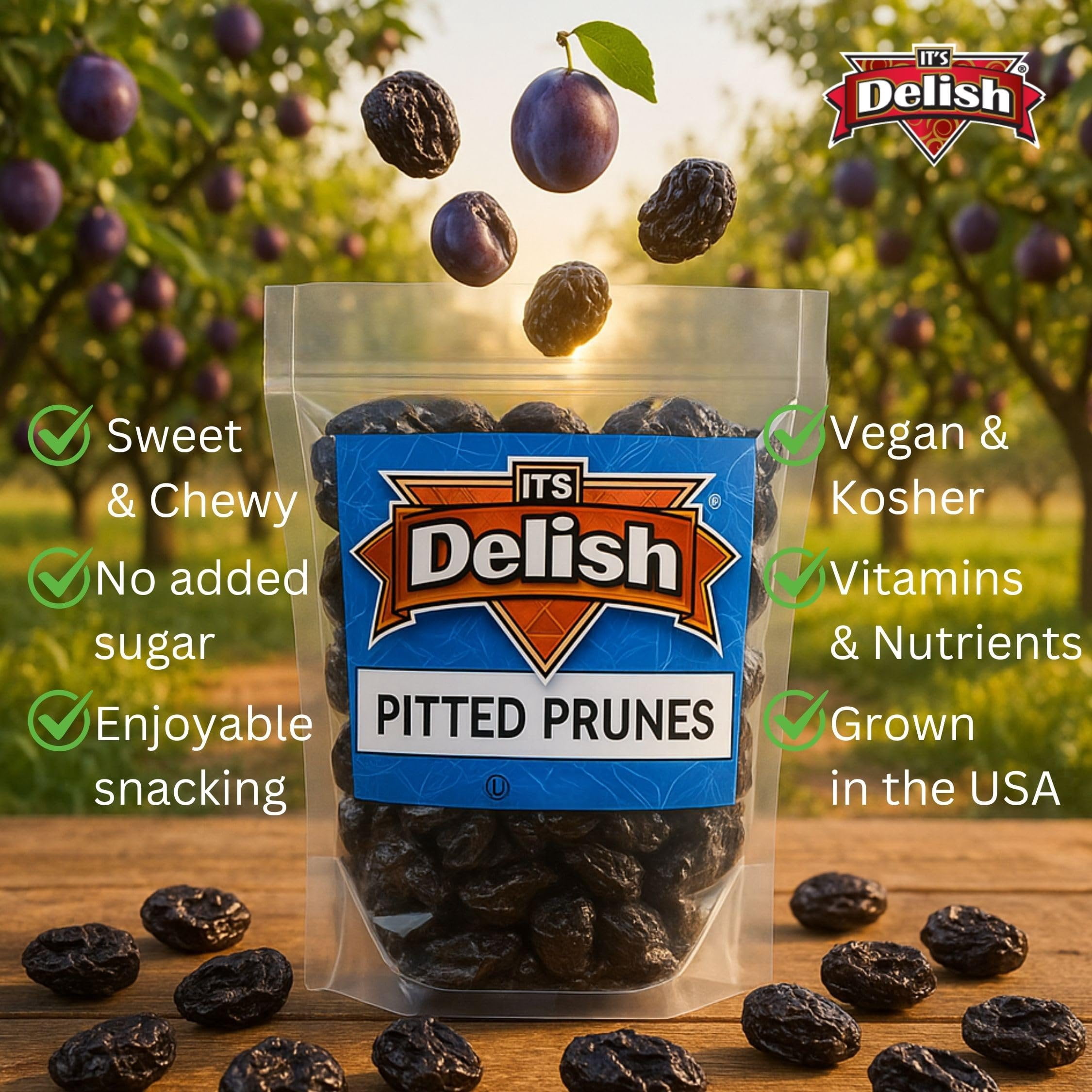 Dried Pitted Prunes Unsweetened by It's Delish, 10 Lbs Bulk Bag  Naturally Sweet, No Sugar Added, High Fiber Dried Fruit Snack  Healthy, Moist and Fresh Dry Plums  Vegan, Kosher