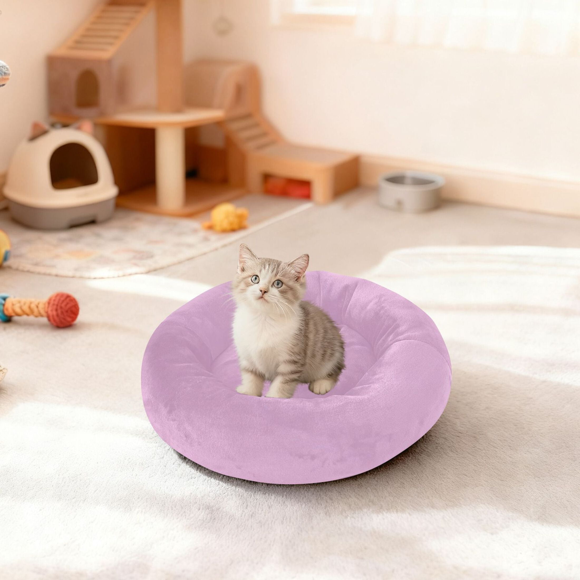 Iauyy Pet Couch Donut Cat Bed for Indoor Cats/Small Dogs Washable & Machine with Non-slip Bottom Calming Cat Furniture, Clean and Minimalist Colors (M)