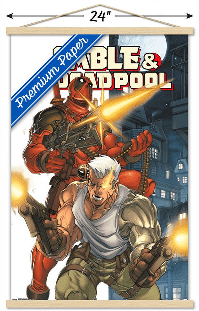 Marvel Comics - Deadpool and Cable Wall Poster with Wooden Magnetic Frame, 22.375" x 34"