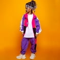 thumbnail image 2 of Unisex Kids Color Block Clothing Set Stylish Street Retro Tracksuit Outfits Hop Dance Dress Versatile Dailywear 8-9 Years, 2 of 6