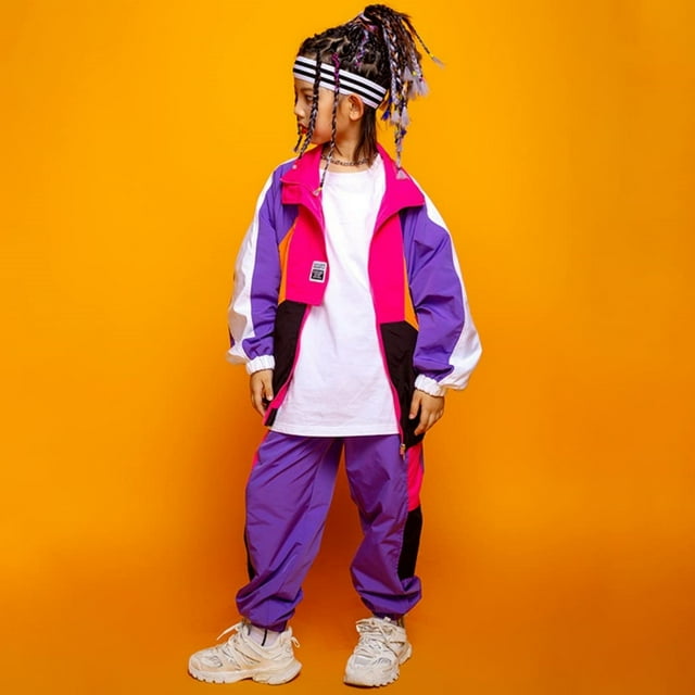 WEAIXIMIUNG Ensemble pour Bébé Unisexe Vêtements Color Block Ensemble de Survêtement Rétro de Rue Tenue de Danse Hip Hop 140