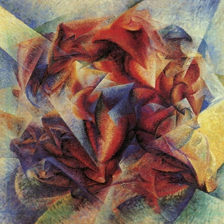 Abstract Figurative Paintings - The Dynamism of a Soccer Player Modern Red Abstract Figurative Painting Print Wall Art By Umberto Boccioni