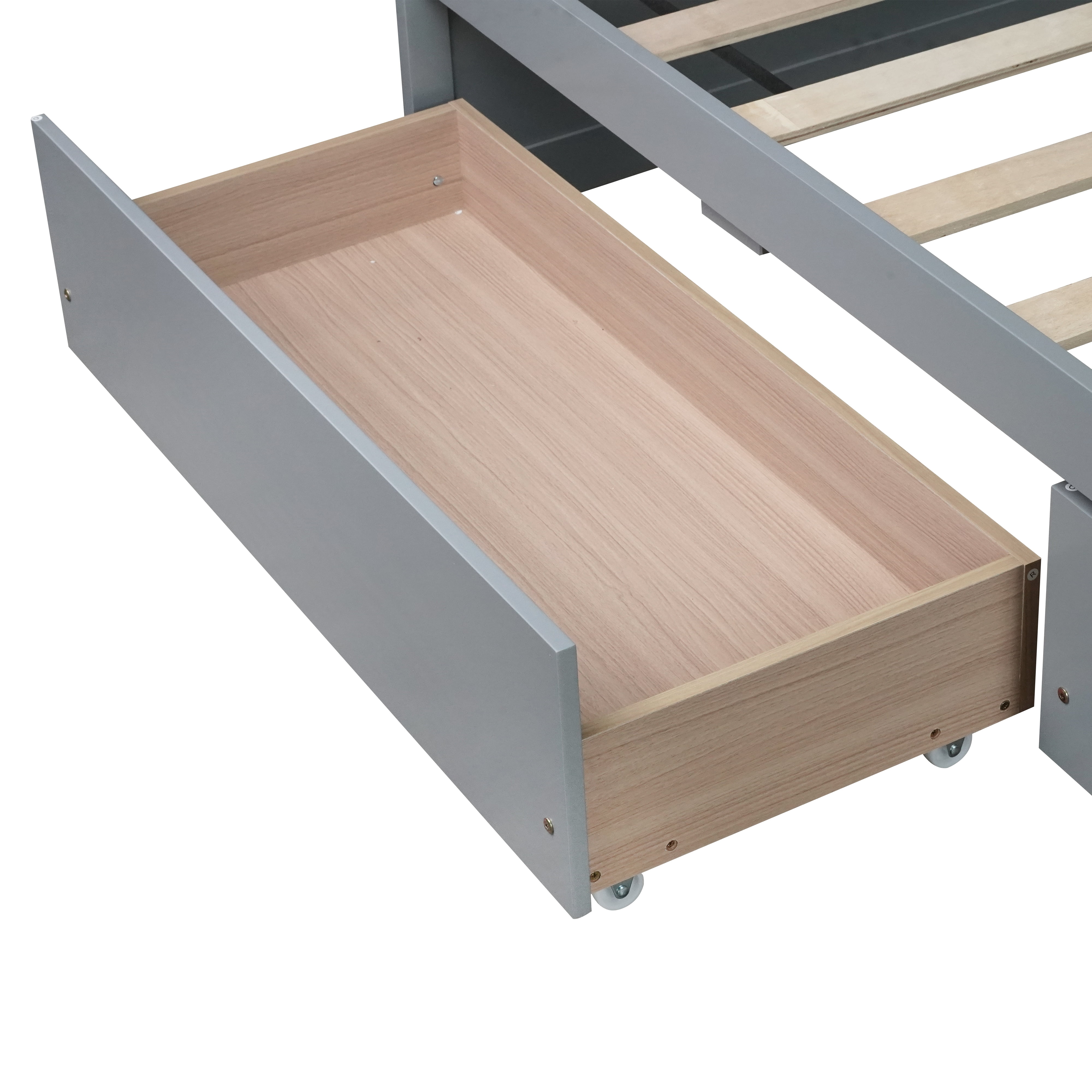 Miniyam Wood Twin Bed with 2 Storage Drawers for Kids, Soft Gray