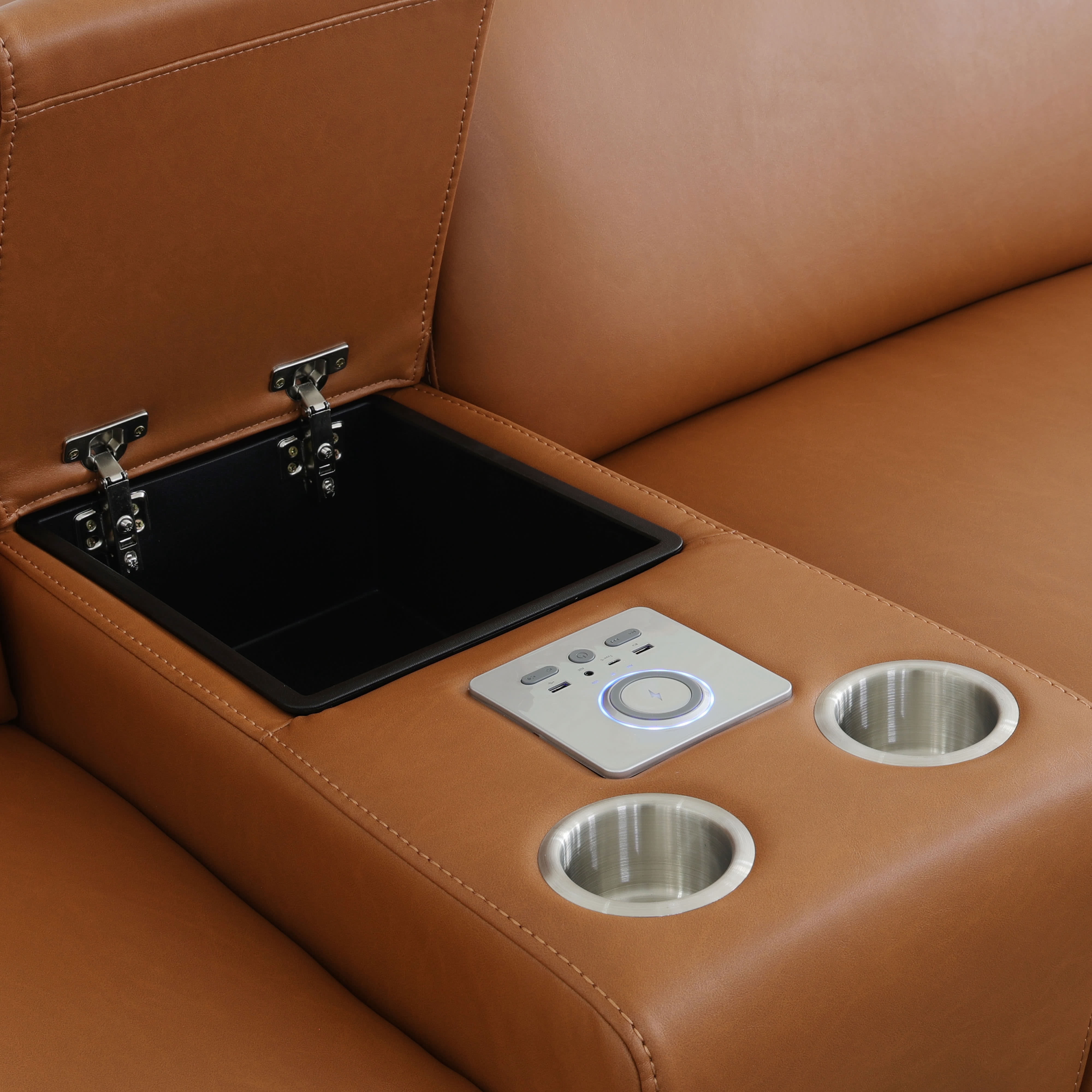 MAYEERTY Power Reclining L-Shaped Sectional Sofa, Waterproof Leather Recliner with Wireless Charging, Bluetooth Speaker & Storage Console, Home Theater Seating for Living Room