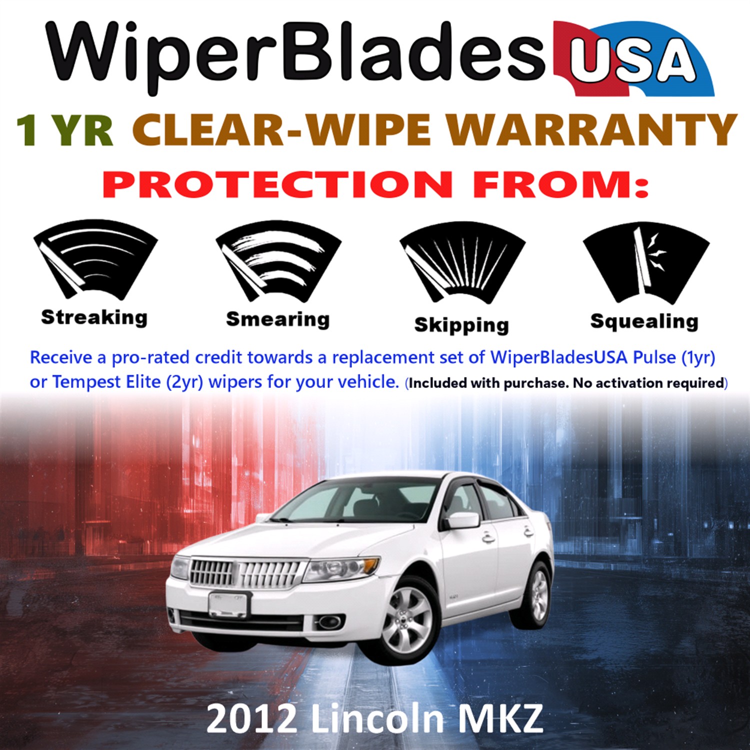 2012 Lincoln MKZ Beam Wiper Blades Wipers w/1yr Warranty (Set of 2) (WiperBladesUSA)