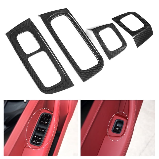Decoración interior del coche, 4 piezas de fibra de carbono real, cubierta del panel del elevalunas, moldura del panel del elevalunas, diseño elevado