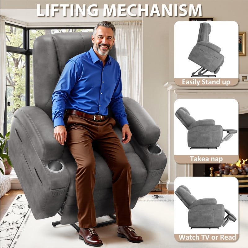 Vineego power lift recliner chairs massage Single sofa chair with cup holder for elderly,Gray