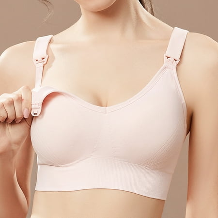 TrendVibe365 Maternity Bras for Breastfeeding Womens Maternity Wirefree Push up Bralette Padded Button Front Adjustable Strap Corset Full Coverage Crop Cami Top Comfy Lingerie Pink 2XL