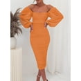 thumbnail image 4 of Mialoley Women's Slim Midi Dress Solid Color Long Sleeve Square Neck Slit Ruched Dress Party Gown, 4 of 9