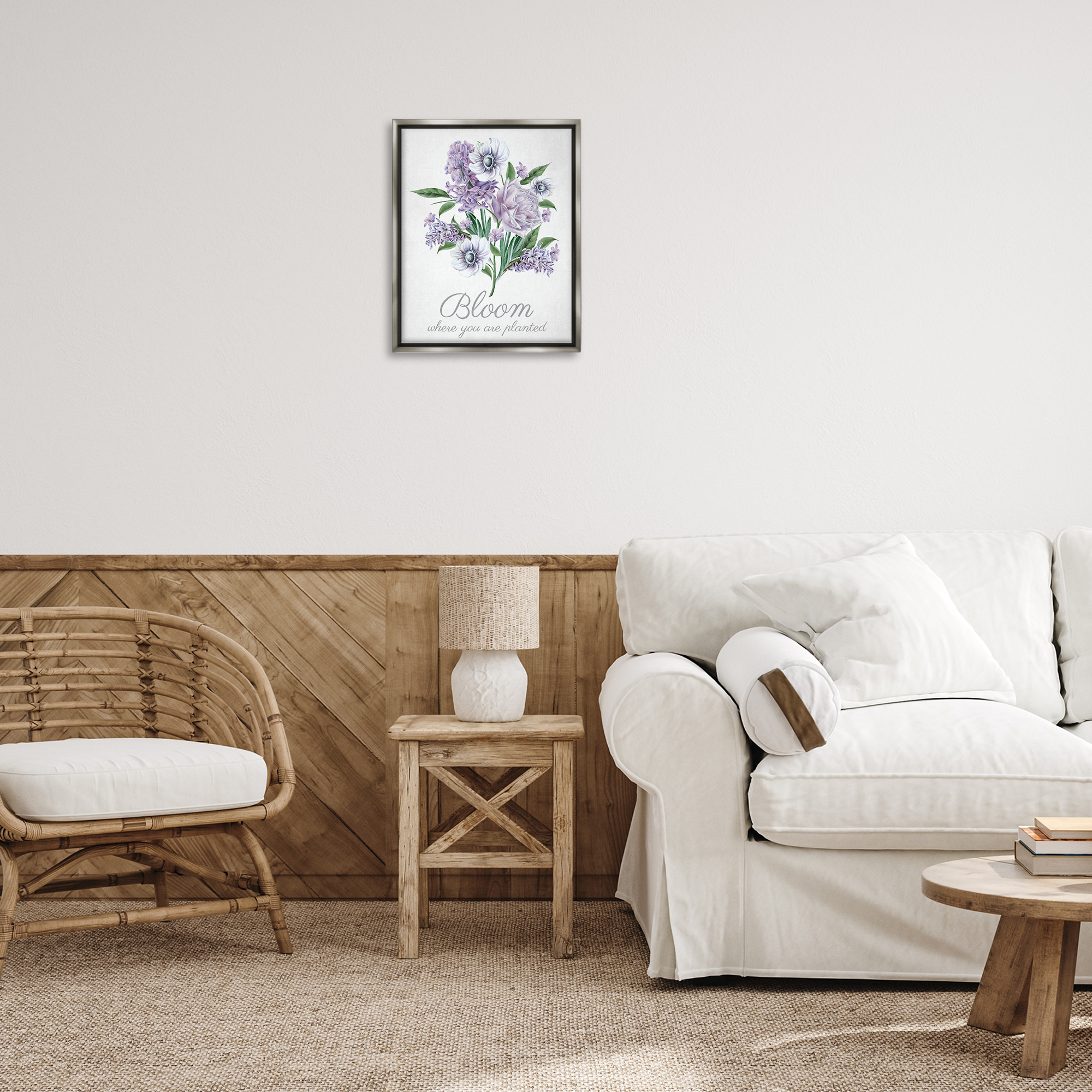 Stupell Industries Vintage Bloom Phrase Botanical & Floral Painting Gray Floater Framed Art Print Wall Art, 17 x 21