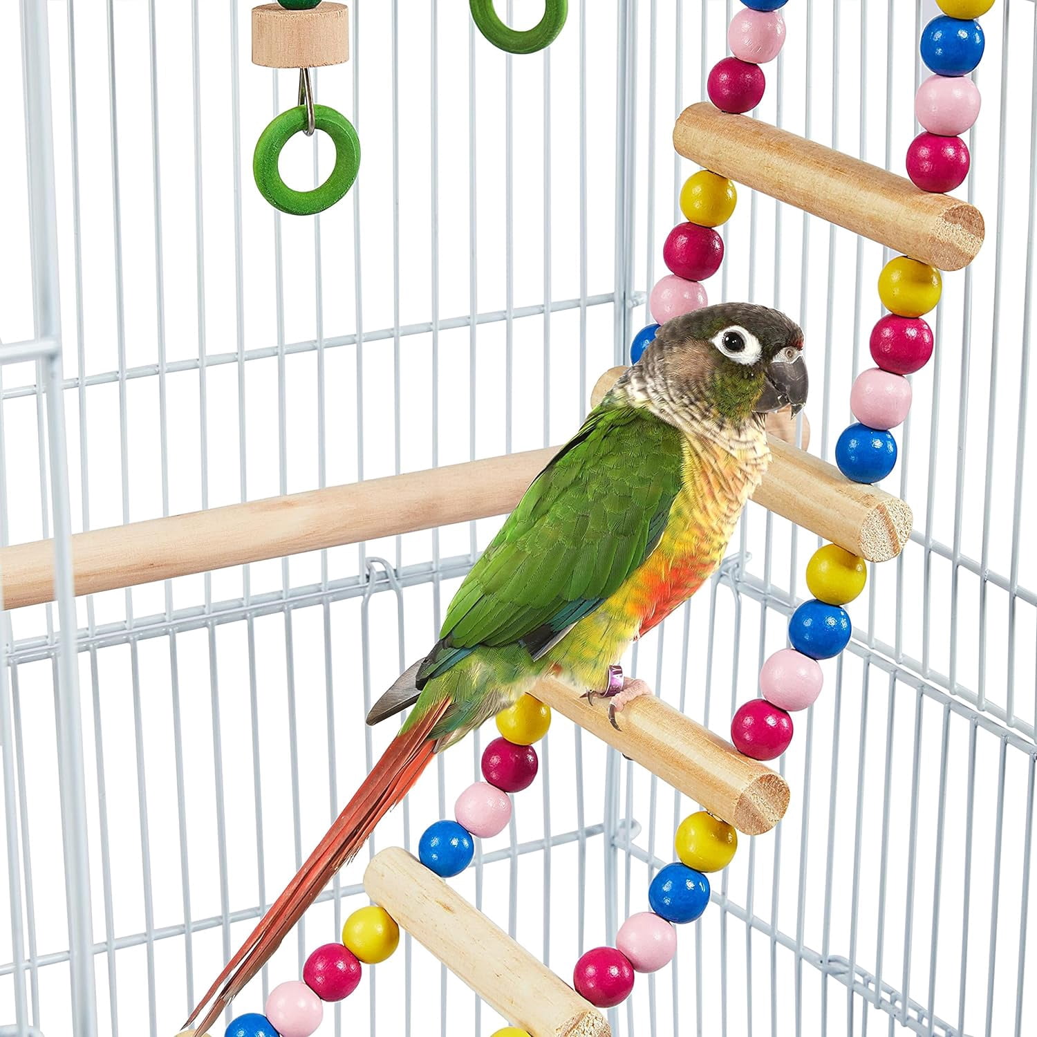 GMNIU 62.4inch Height Metal Roof Top Bird Cage Parrot Cage Parakeet Cage with Rolling Stand for Small Birds, White